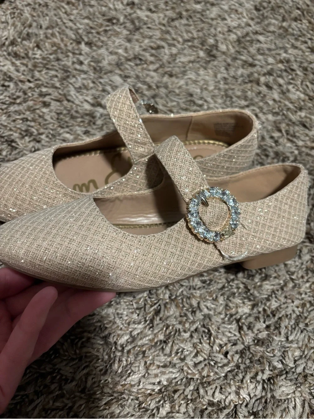 Glitter Flats with Crystal Buckle - Champagne Color